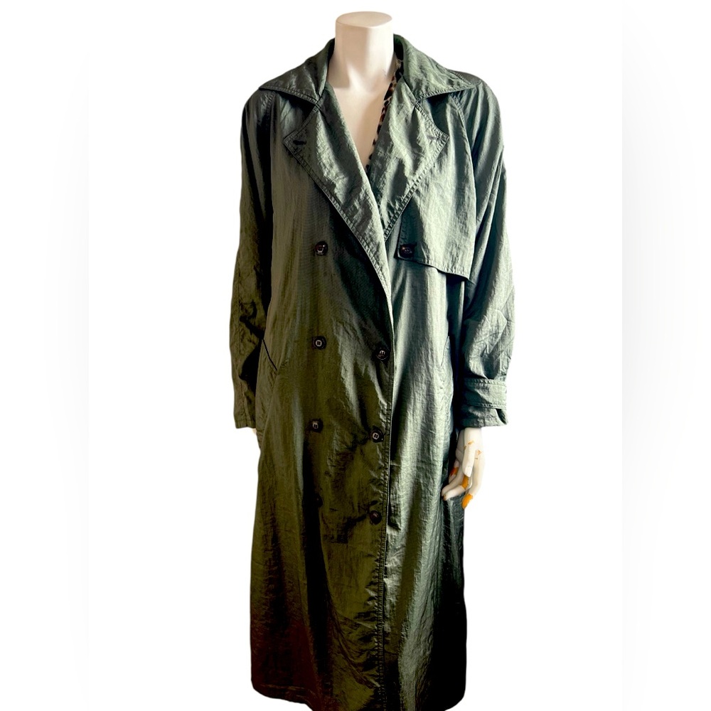 Vintage Dorothy Perkins Shimmery Army Green long trench coat Size 12